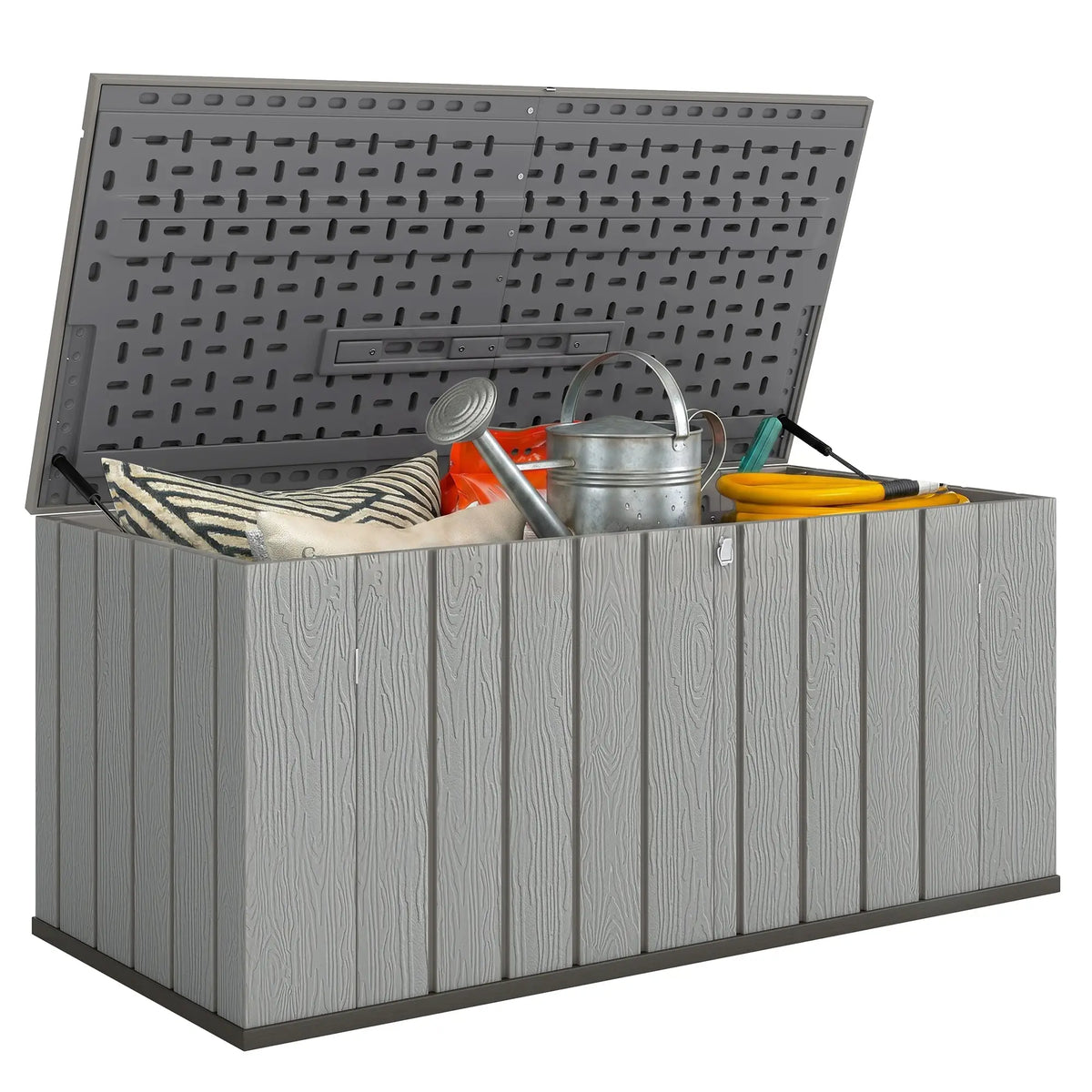 Large Capacity Outdoor Storage Box, 125.5 gal, Lockable Lid, Grey