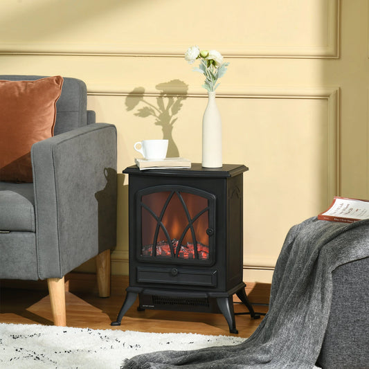 Electric Fireplace Stove Heater, Adjustable LED Flame, 750W/1500W, Black Electric Fireplaces Black at Gallery Canada