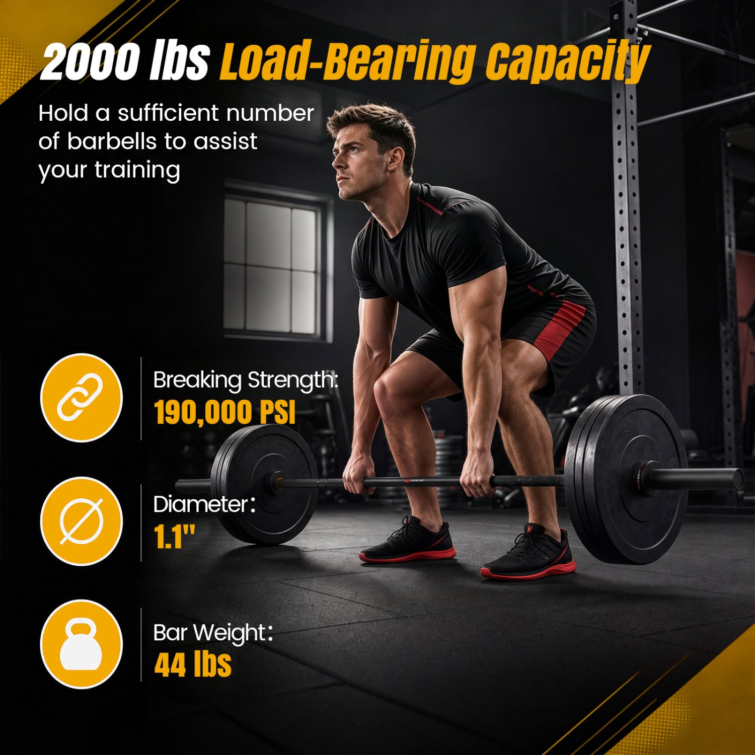 2000 lbs 7FT Olympic Bar for Squats and Home Gym, Black Benches Racks & Bars at Gallery Canada
