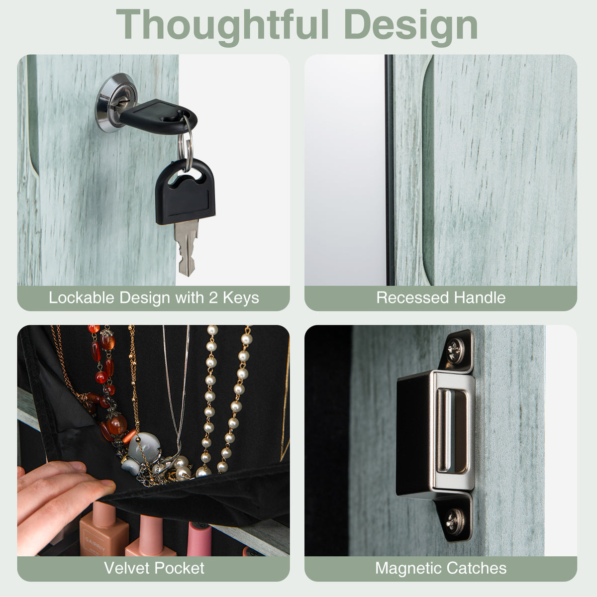 Wall Mounted Jewelry Cabinet With Lights, Navy Jewelry Armoires at Gallery Canada
