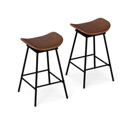 Set Of 2 Swivel Barstools, Faux Leather, Backless With Footrest, Brown Bar Stools at Gallery Canada