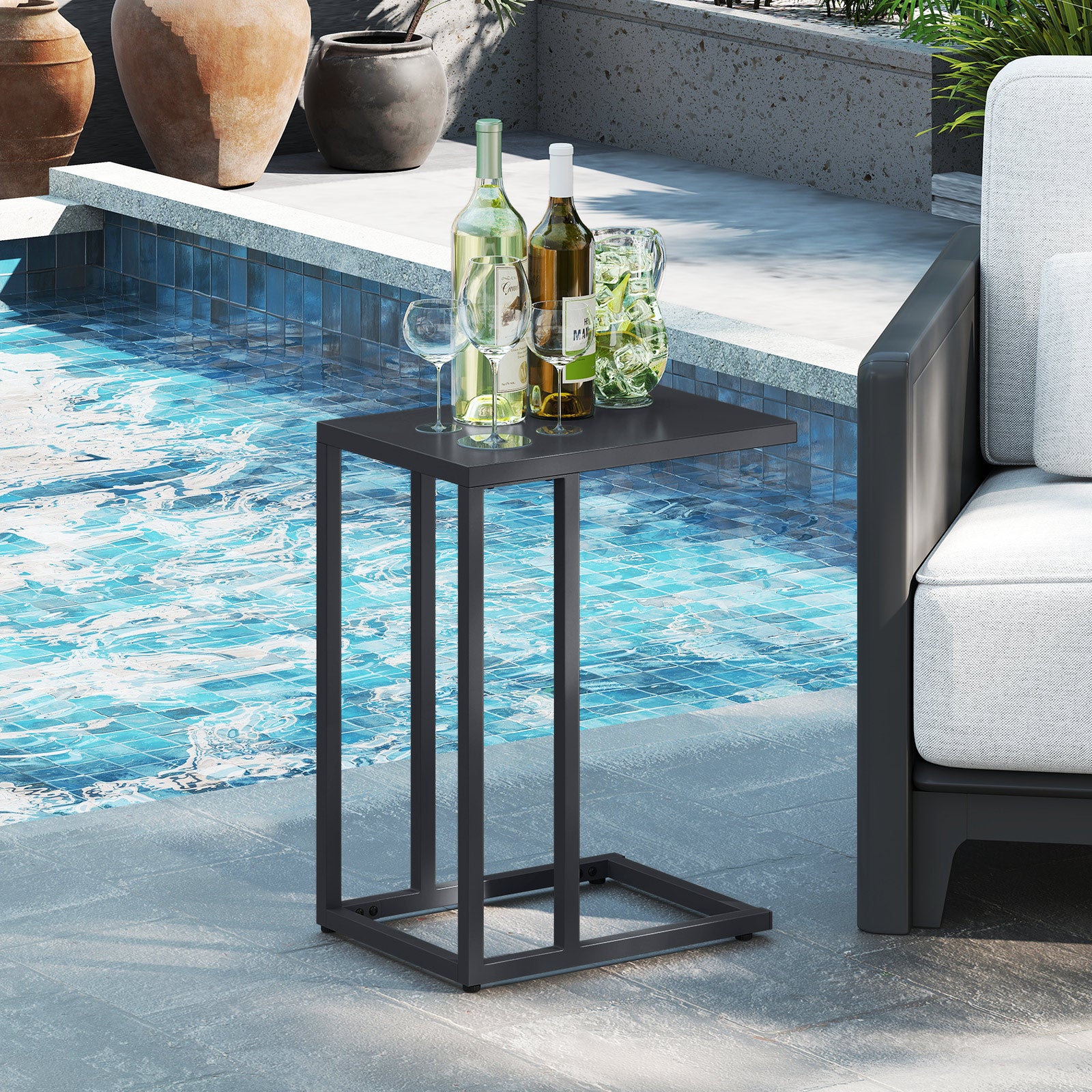 C-Shaped Side Table, Adjustable Foot Pads, Dark Gray End & Side Tables at Gallery Canada