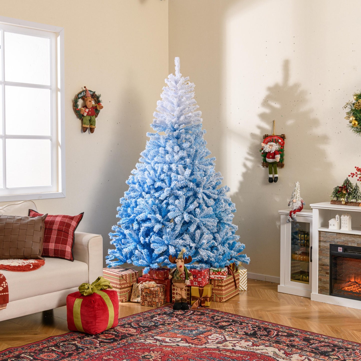 2025 New Artificial Christmas Tree with 456 Branch Tips and Folding Metal Stand-8FT, Blue Christmas Tree at Gallery Canada