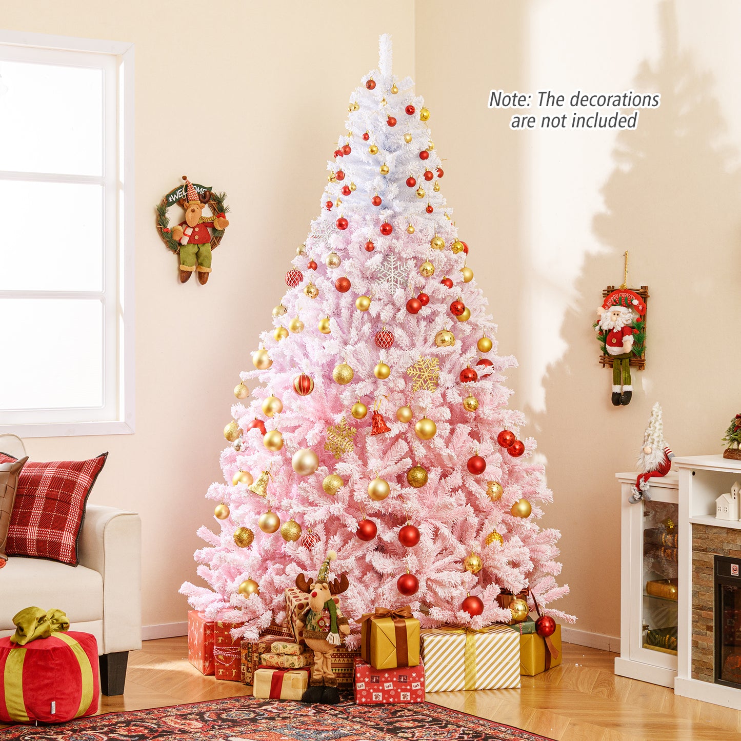 2025 New Artificial Christmas Tree with Folding Metal Stand and 456 Branch Tips-8 FT, Pink Christmas Tree at Gallery Canada
