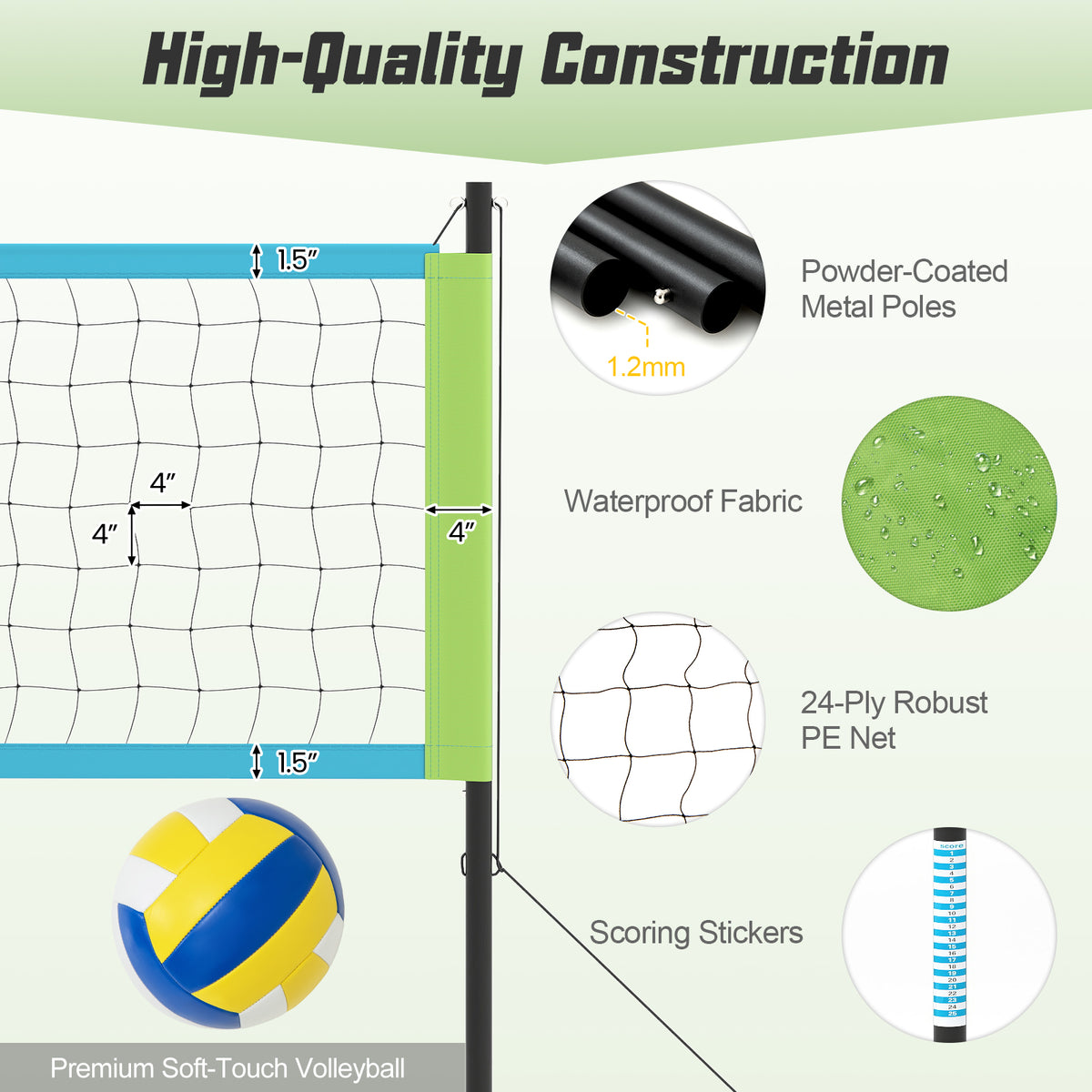 Portable Outdoor Volleyball Net Set, Heavy-Duty, Green Sport Equipments at Gallery Canada
