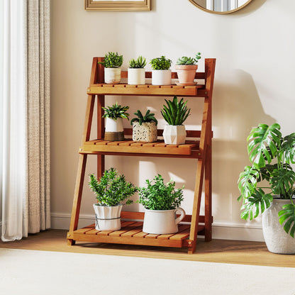 Foldable 3-Tier Solid Wood Plant Stand, Natural Plant Stands at Gallery Canada