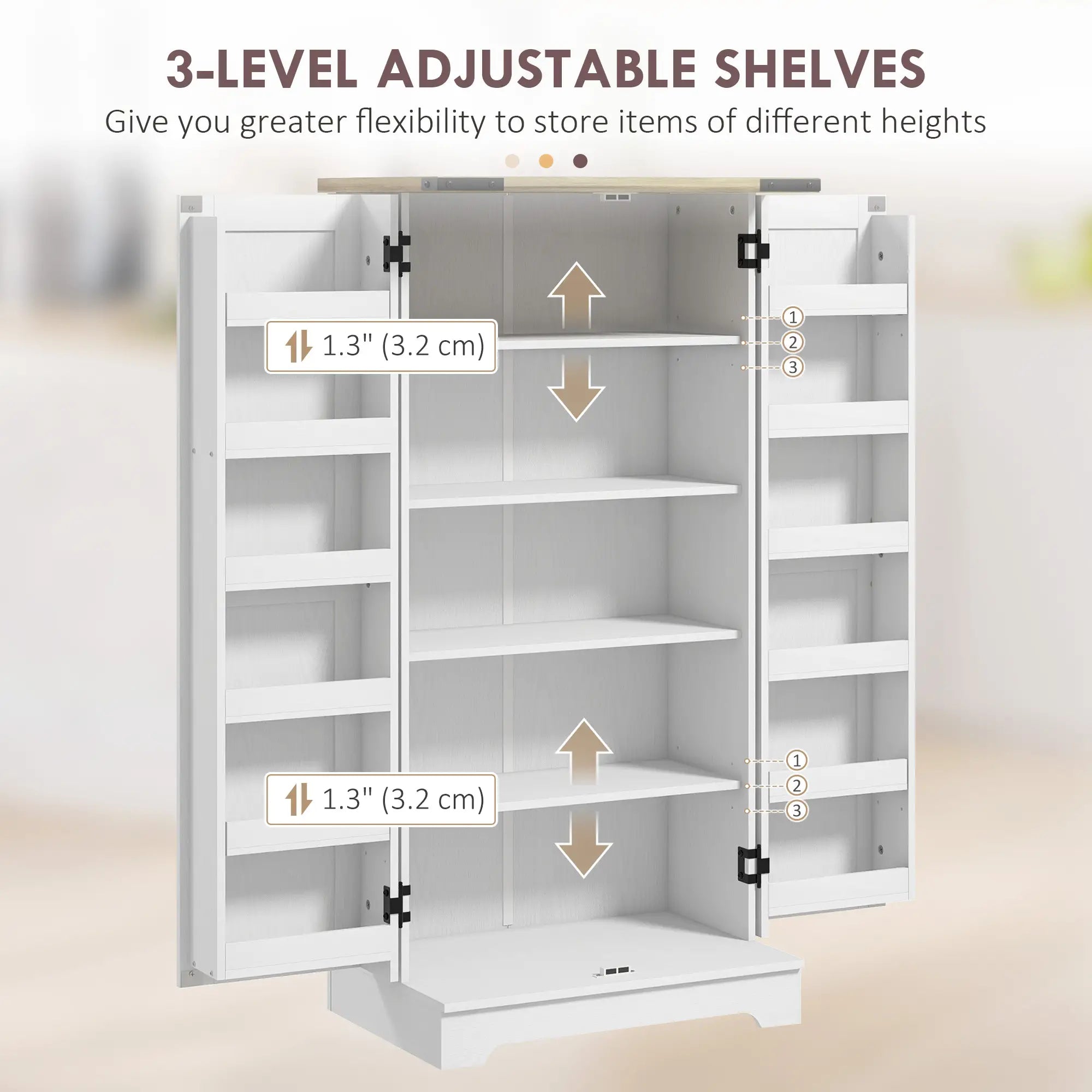 Farmhouse Kitchen Pantry Cabinet, Adjustable Shelves, Cream White Kitchen Pantry Cabinets at Gallery Canada