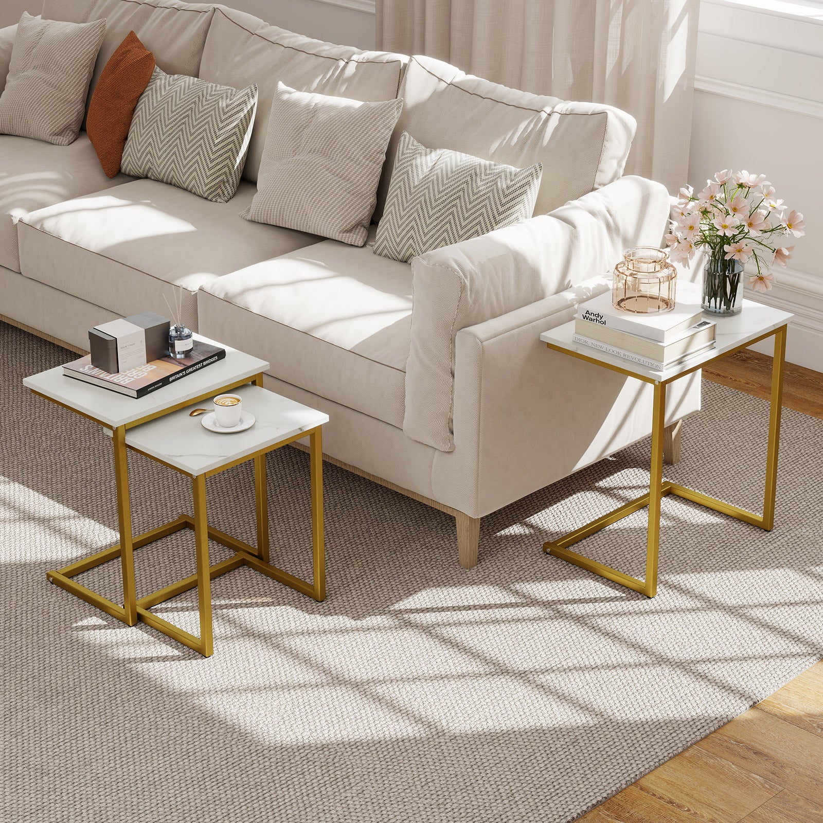 3 Piece Multifunctional Coffee End Table Set, White Living Room at Gallery Canada