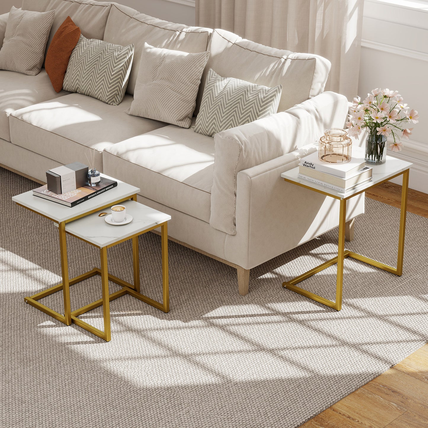 3 Piece Multifunctional Coffee End Table Set, White Living Room at Gallery Canada