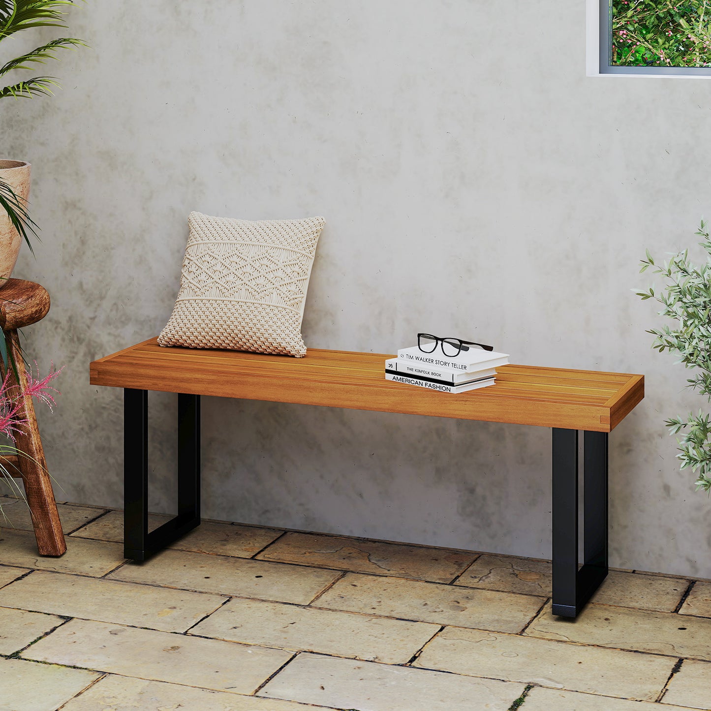 Acacia Wood Outdoor Bench 48 Inch, Natural, Set of 2 Outdoor Benches at Gallery Canada