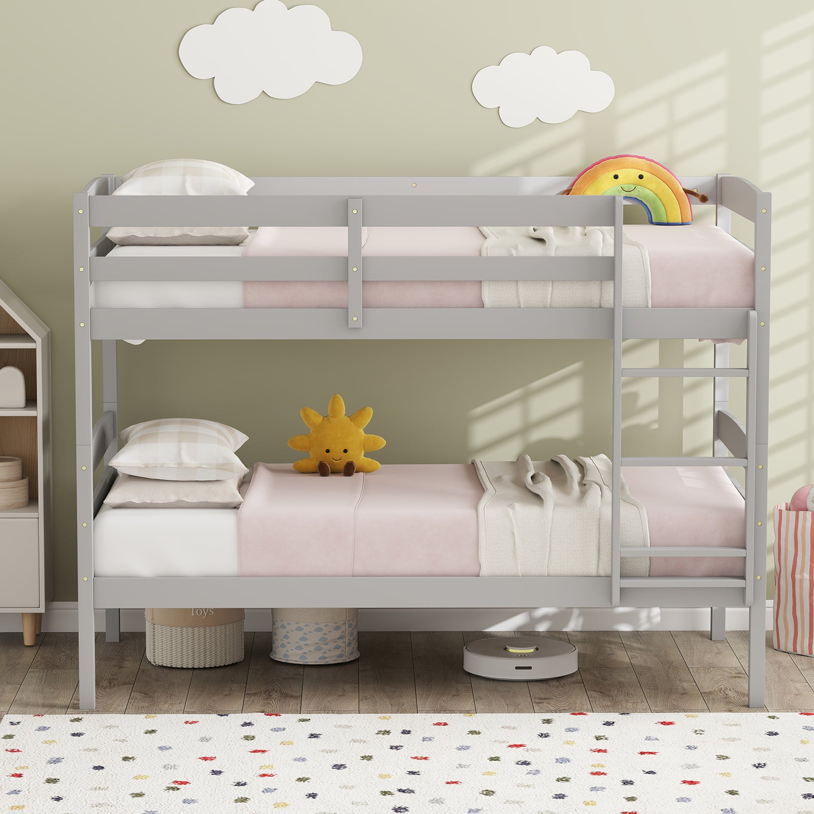 Solid Wood Twin Over Twin Bunk Bed Frame, Gray Bunk Bed Frame at Gallery Canada