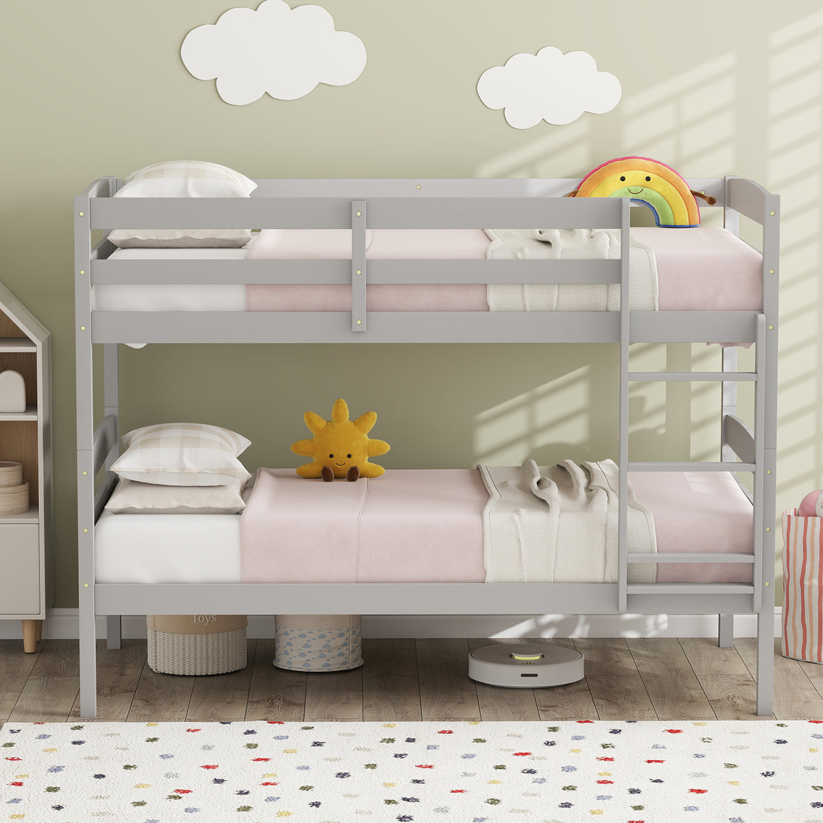 Solid Wood Twin Over Twin Bunk Bed Frame, Gray Bunk Bed Frame at Gallery Canada