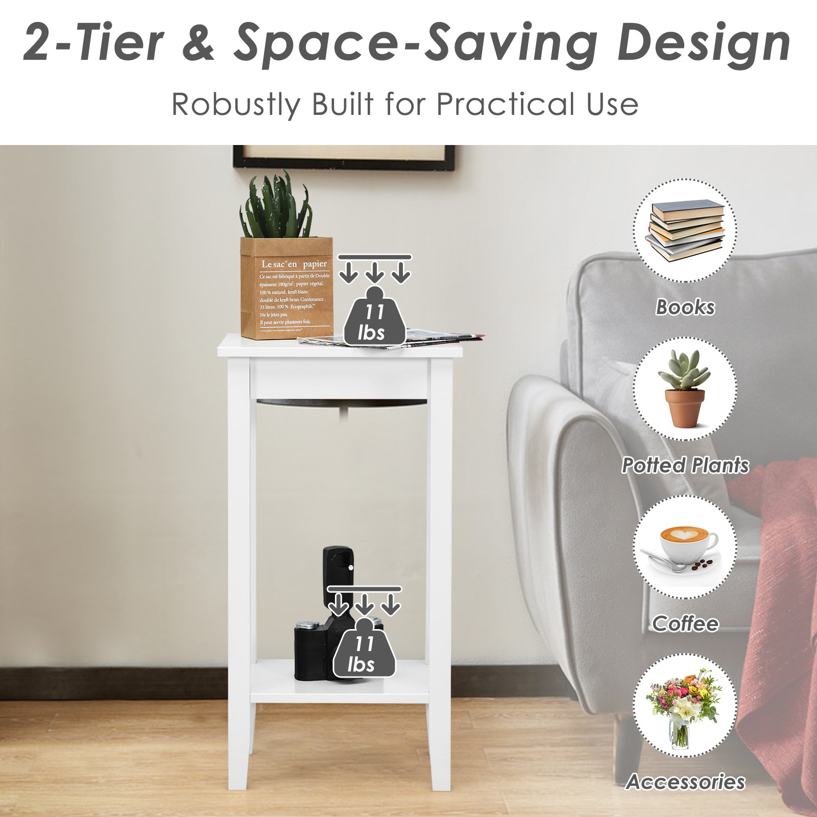2-Tier End Table With Storage Shelf, Set of 2, White End & Side Tables at Gallery Canada