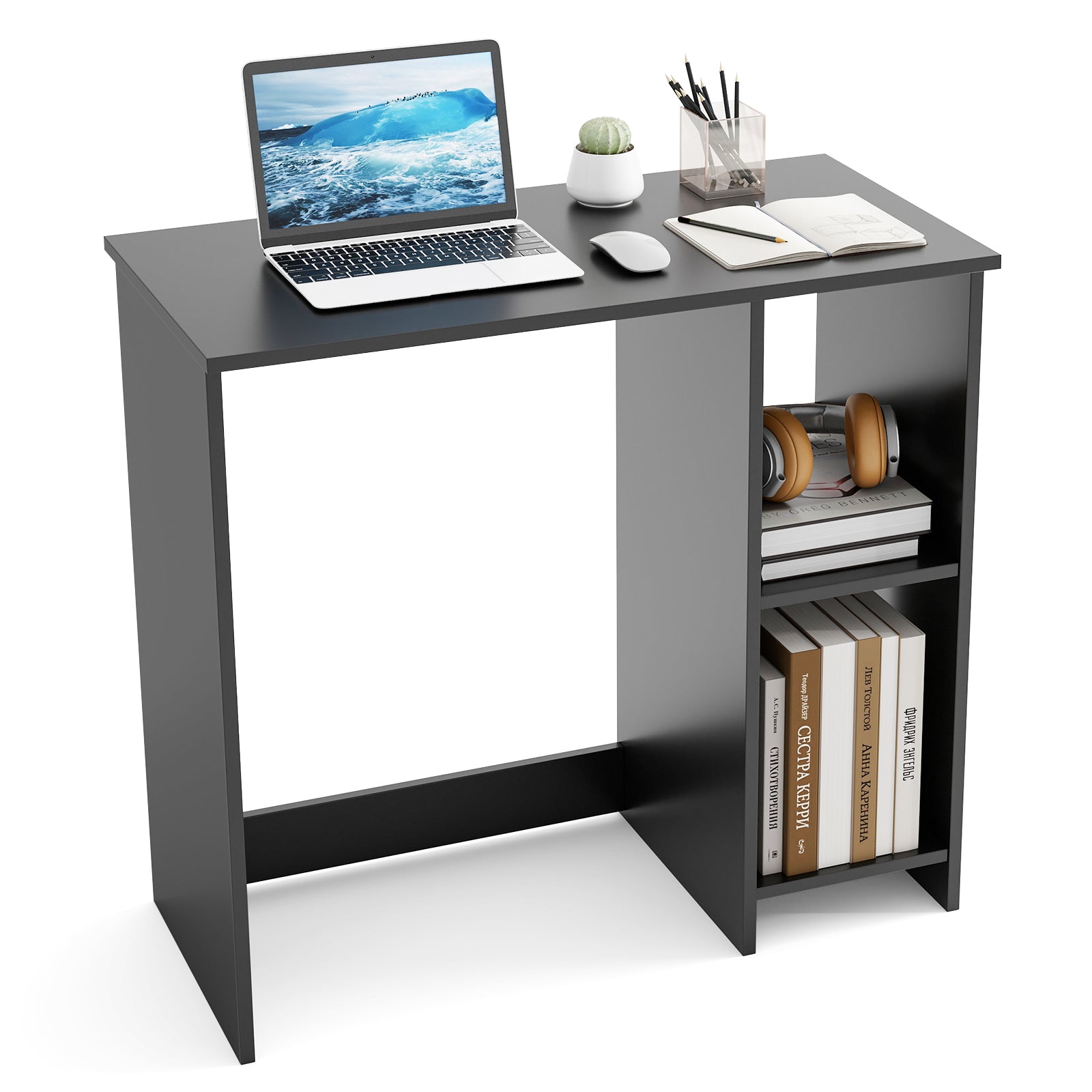 31.5 Inch Modern Home Office Desk, 2 Compartments, Black Writing Desks at Gallery Canada