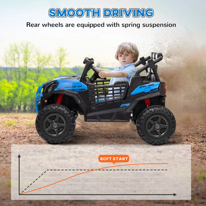 2 Seater 24V Electric Car for Kids, Remote Control, 3 Speed, LED Lights, Music, Horn, Spring Suspension, Blue Electric Toy Cars at Gallery Canada