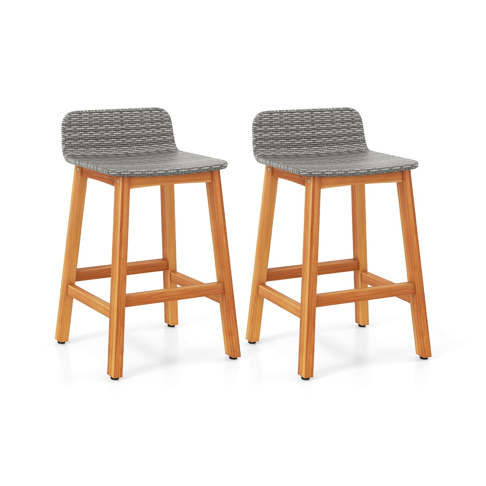 Solid Acacia Wood Bar Stools, Set of 2, Gray Patio Bar Furniture Gray at Gallery Canada