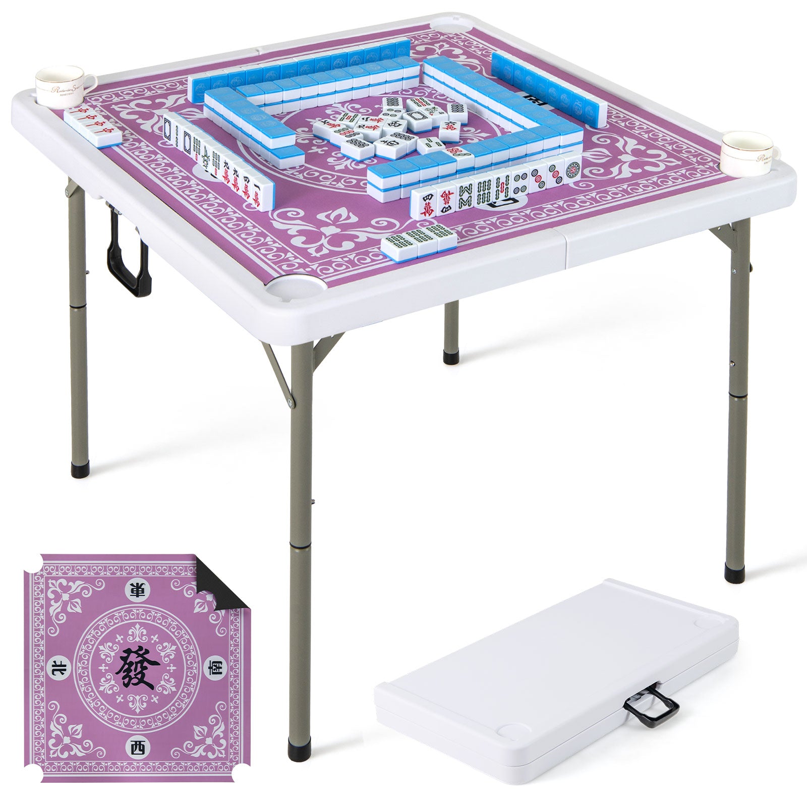 35 Inch 4 Player Folding Mahjong Table With Cup Holders, Pink Game Room Pink at Gallery Canada