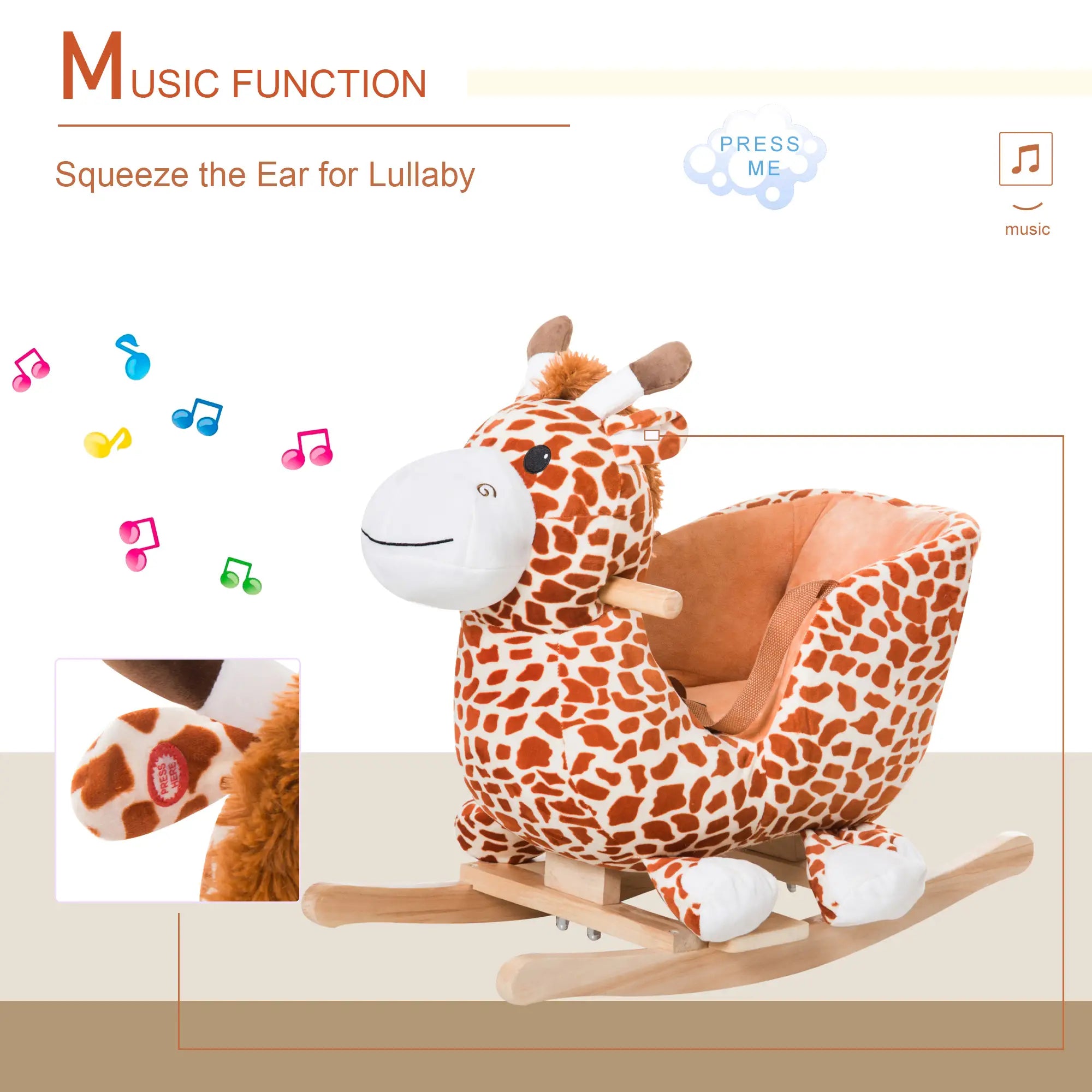 Wooden Plush Rocking Horse Chair, Toddler Size, Giraffe Theme Rocking Horses at Gallery Canada