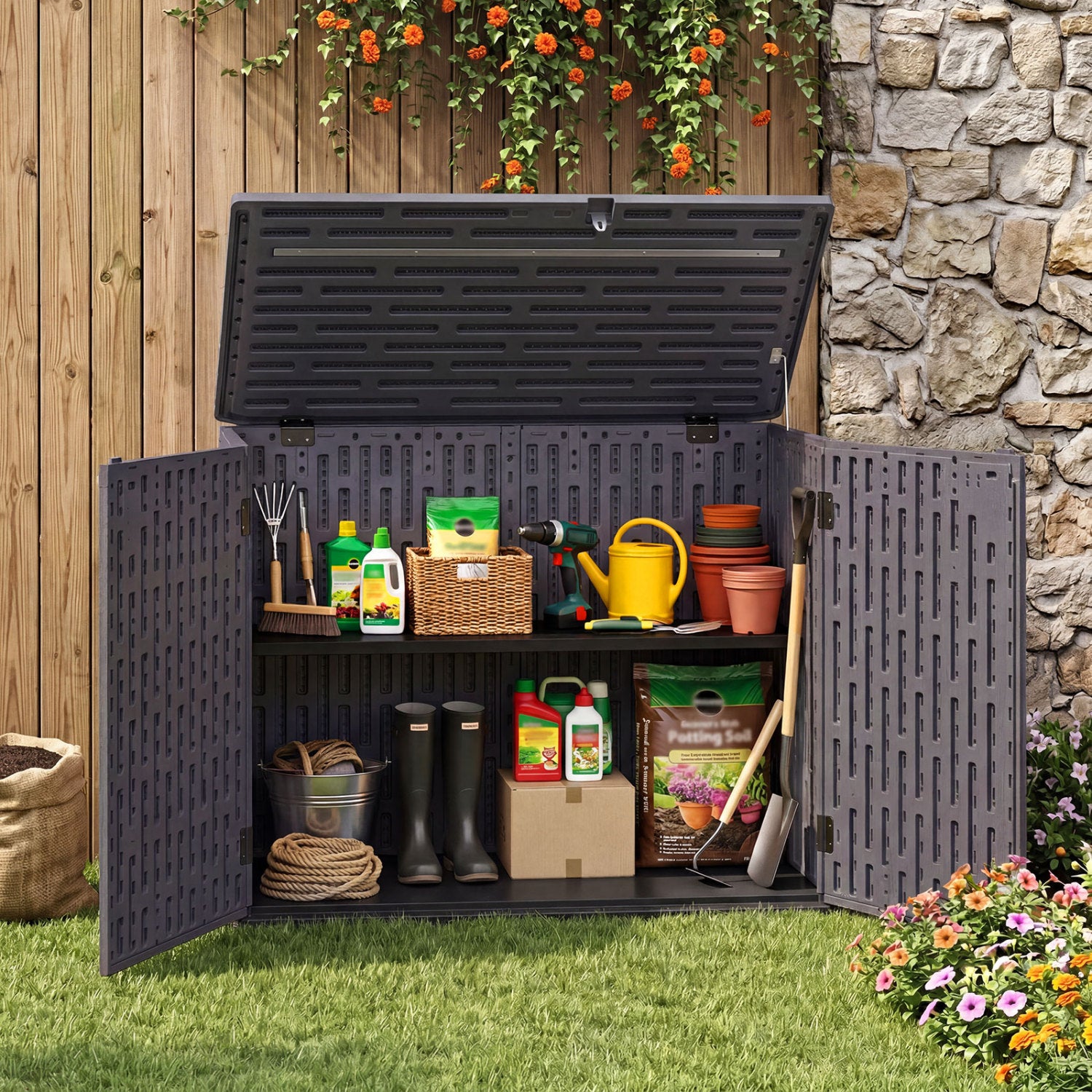 20 Cu.Ft Horizontal Resin Storage Shed with Adjustable Shelf, Brown Sheds & Outdoor Storage at Gallery Canada