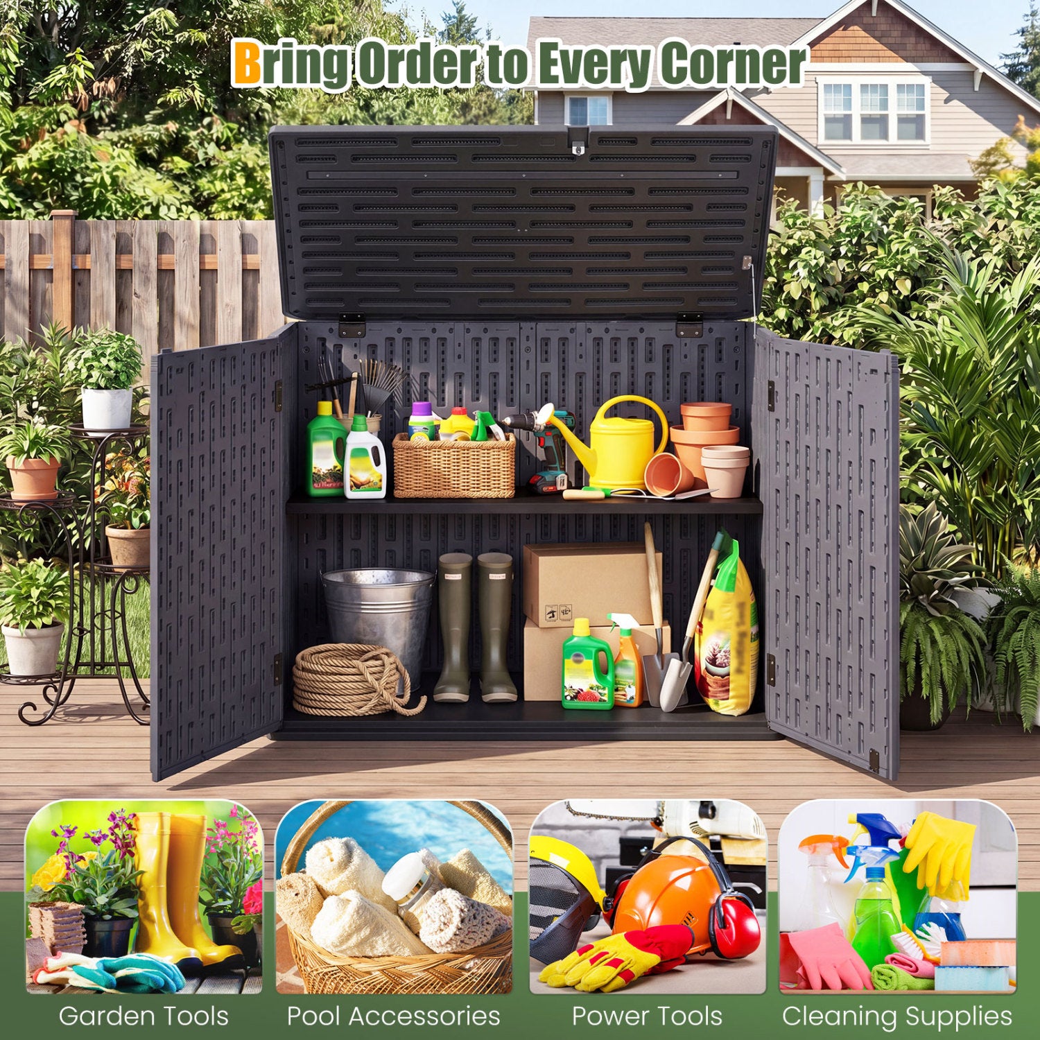 20 Cu.Ft Horizontal Resin Storage Shed with Adjustable Shelf, Brown Sheds & Outdoor Storage at Gallery Canada