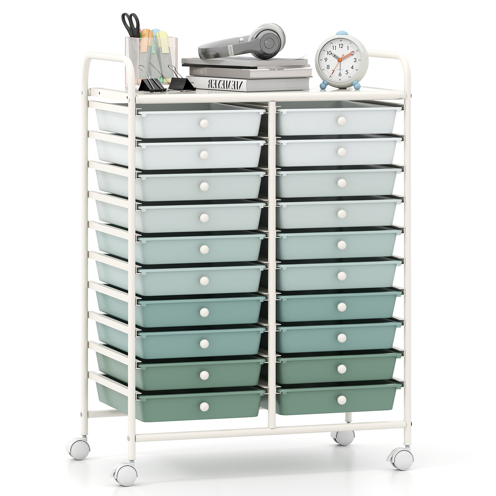 20 Drawers Rolling Storage Cart, Light Green, Green File Cabinets at Gallery Canada
