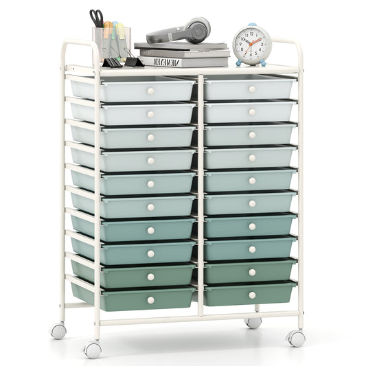20 Drawers Rolling Storage Cart, Light Green, Green File Cabinets Light Green at Gallery Canada