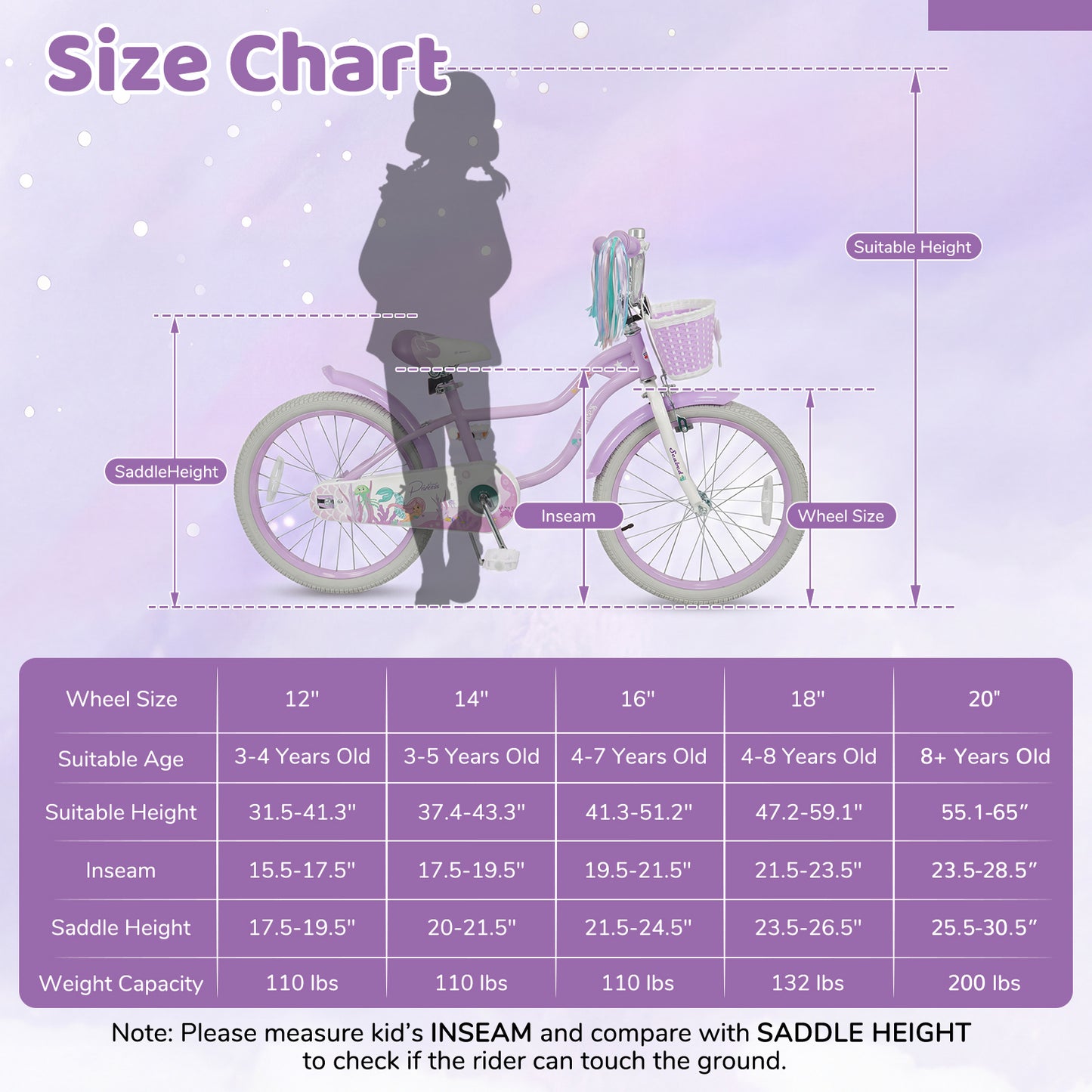 20 Inch Kids Bike, Adjustable, Princess Of The Sea Theme, Purple Kids Bike at Gallery Canada