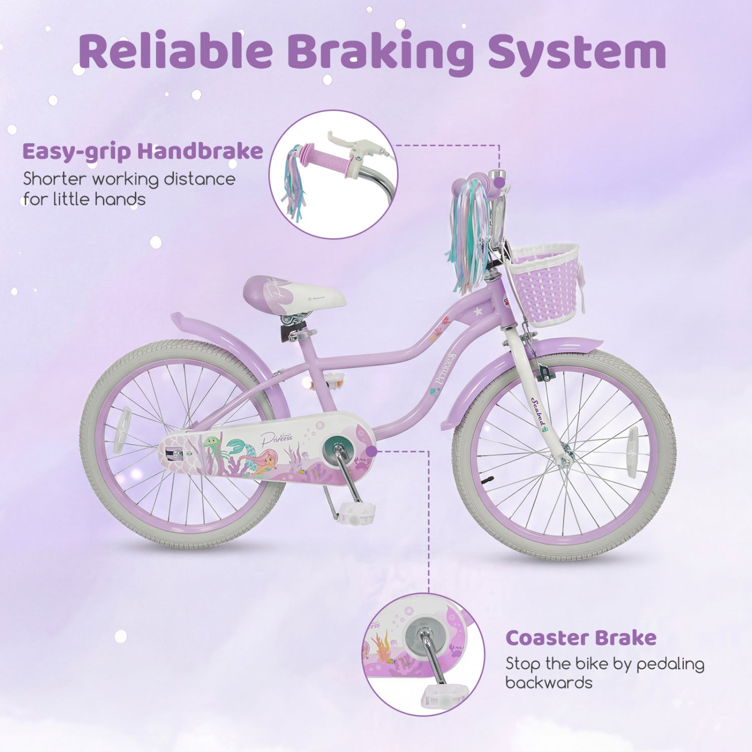 20 Inch Kids Bike, Adjustable, Princess Of The Sea Theme, Purple Kids Bike at Gallery Canada
