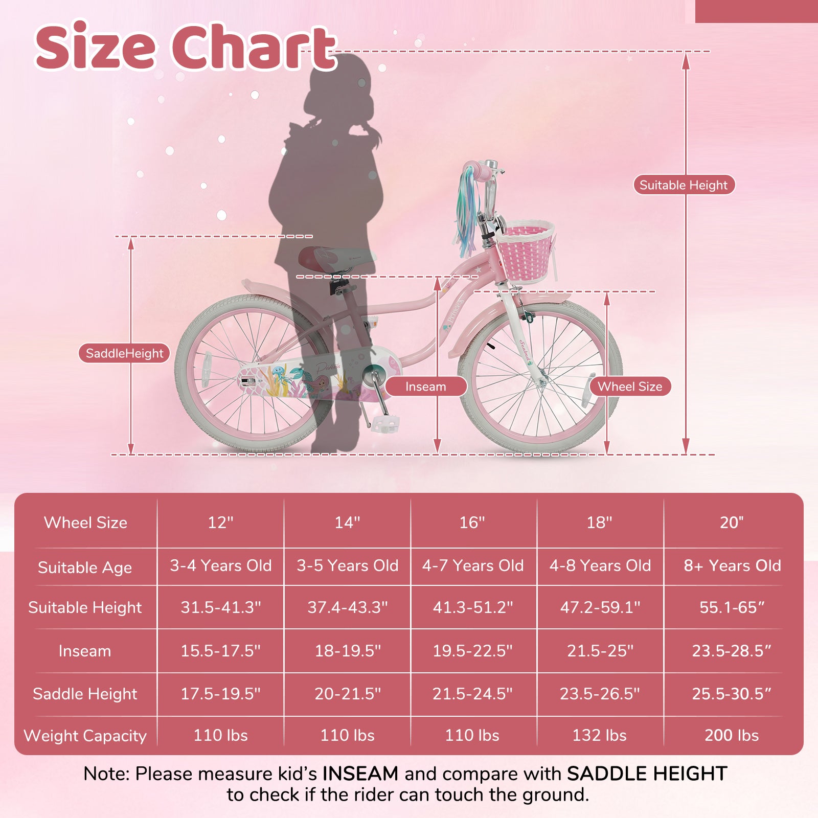 20 Inch Kids Bike, Adjustable, Princess Of The Sea Theme, Pink Kids Bike at Gallery Canada