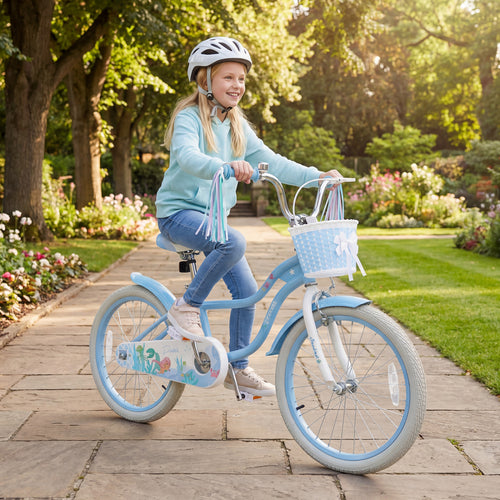 20 Inch Kids Bike, Adjustable, Princess Of The Sea Theme, Blue