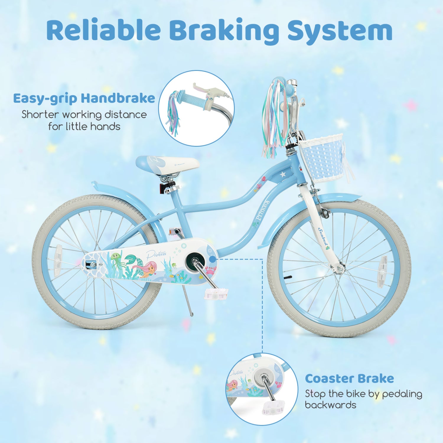 20 Inch Kids Bike, Adjustable, Princess Of The Sea Theme, Blue Kids Bike at Gallery Canada