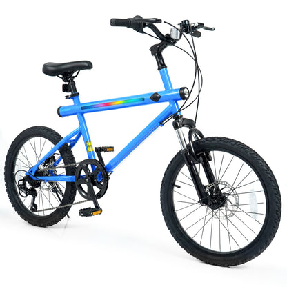 20 Inch Mountain Bike, 6-Speed Shimano, LED Lights, Speakers, Blue Kids Bike at Gallery Canada