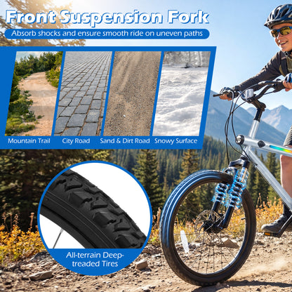 20 Inch Mountain Bike, LED Lights, 6-Speed Shimano, Silver Kids Bike at Gallery Canada