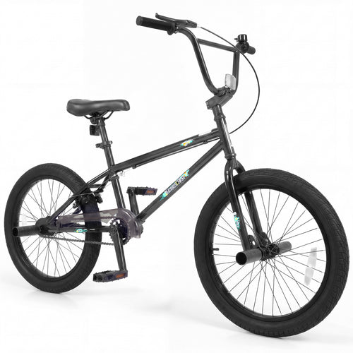 20 Inch Trick Bicycle with 360 Degree Steering and Adjustable Seat for Kids and Teens, Black