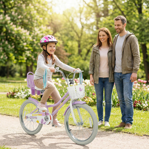 20 Inch Girls Bike Kids Bicycle with Doll Seat and Streamers for 8+ Years Old, Purple