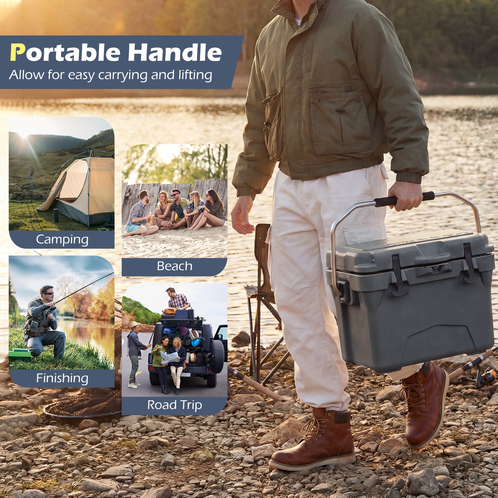 20 Quart Portable Hard Cooler, Built-In Ruler And Bottle, Gray Coolers at Gallery Canada
