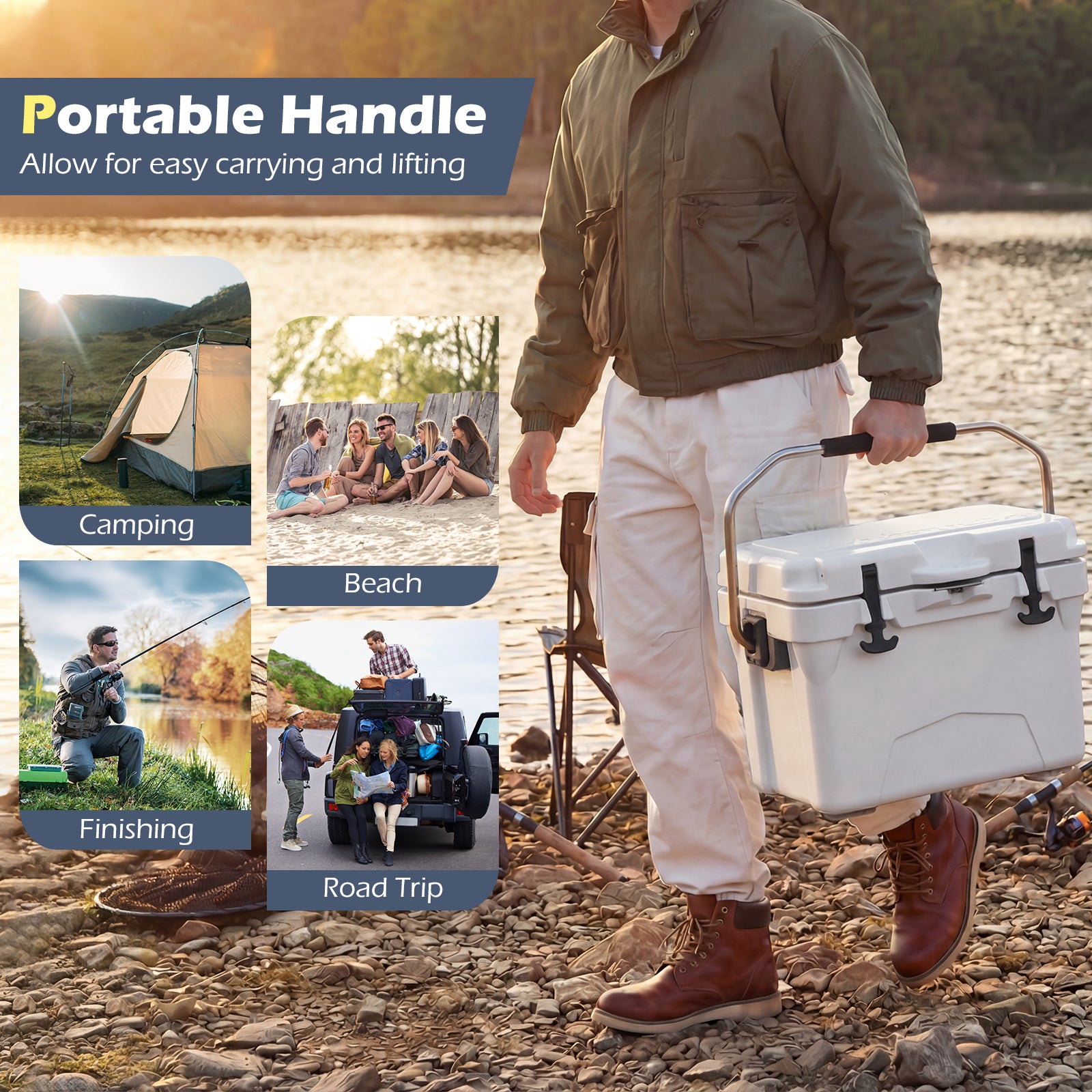 20 Quart Portable Hard Cooler, Built-In Ruler And Bottle, White Coolers at Gallery Canada