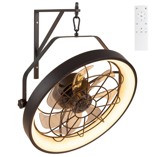 20" Wall Fan with 3CCT Dimmable LED Light, Timer, Black Ceiling Fans Black at Gallery Canada
