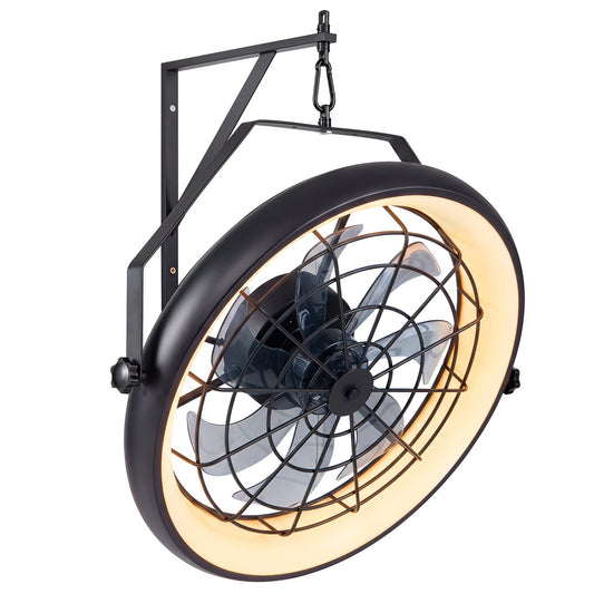 20" Wall Mounted Fan with Dimmable LED Light, Black Ceiling Fans Black at Gallery Canada