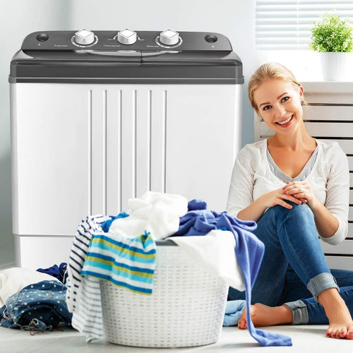 20 lbs Portable Semi-Automatic Twin-Tub Washing Machine, Gray