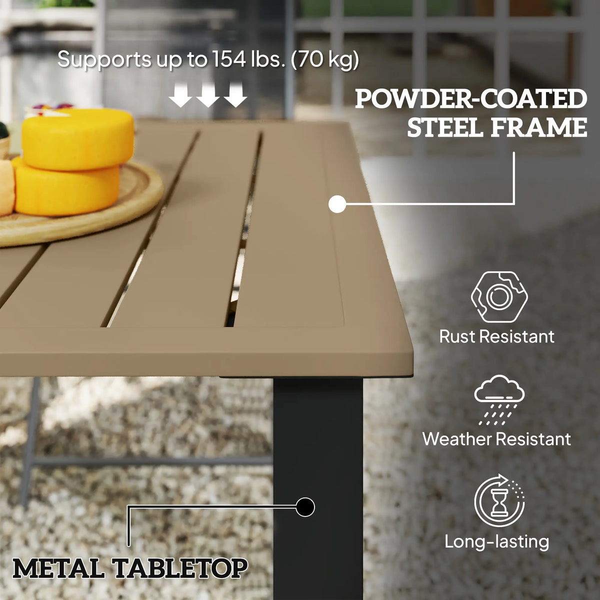 59" Outdoor Patio Table with Umbrella Hole, Slatted Tabletop, Brown Patio Dinning Tables at Gallery Canada