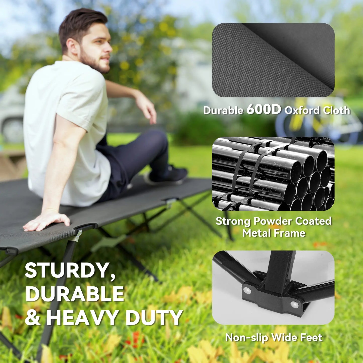 Two Person Folding Camping Cot, Portable Double Cot, 76", Dark Grey Camping Cots at Gallery Canada