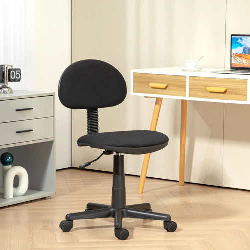 Small Desk Chair, Armless Adjustable Height, 360° Swivel Wheels, Black