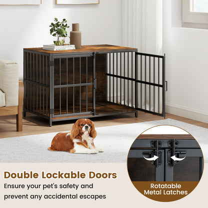 40 Inch Dog Crate Furniture, Dual Lockable Doors, Rustic Brown Dog Kennels at Gallery Canada