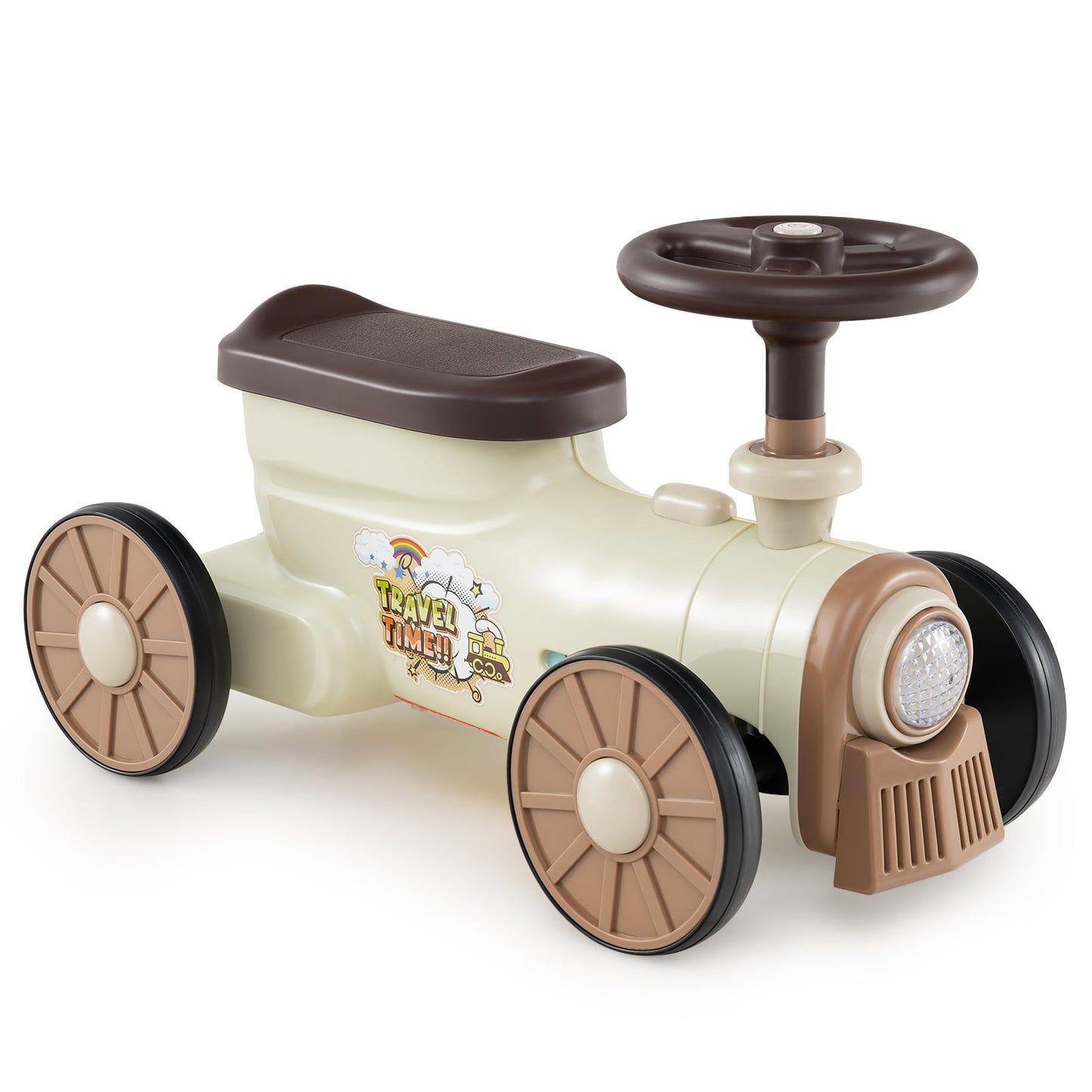 Ride On Toy With Steering Wheel, Train Whistle Sound, Beige Push & Pedal Ride On Toys Beige at Gallery Canada