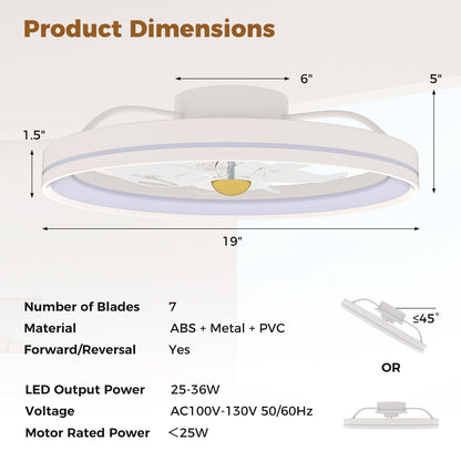 19 Inch Flush Mount Ceiling Fan, 3000-6500K Dimmable LED, White Ceiling Fans at Gallery Canada