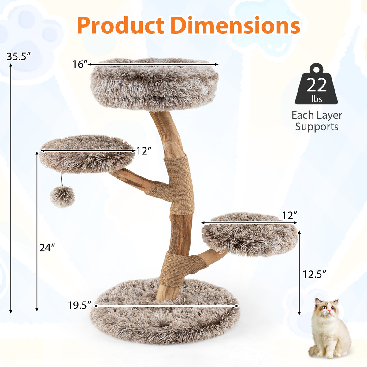 Cat Tree, Solid Pear Wood, Perch, Natural Jute Scratching Posts, Brown Cat Trees Condos & Scratchers at Gallery Canada