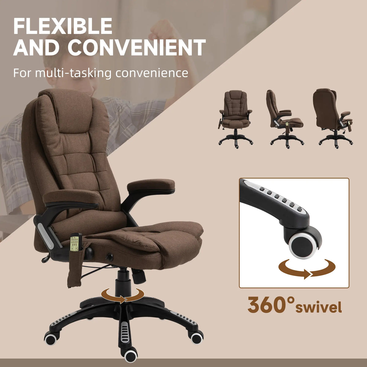Reclining Massage Office Chair, High Back, Swivel Wheels, Brown Massage Chairs at Gallery Canada