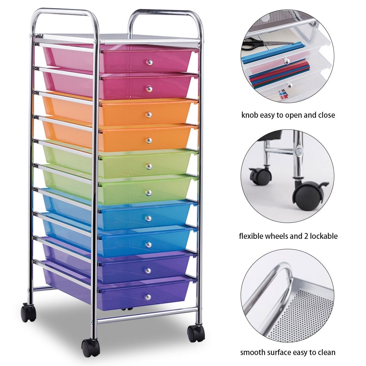10 Drawer Rolling Storage Cart Organizer, Color File Cabinets at Gallery Canada