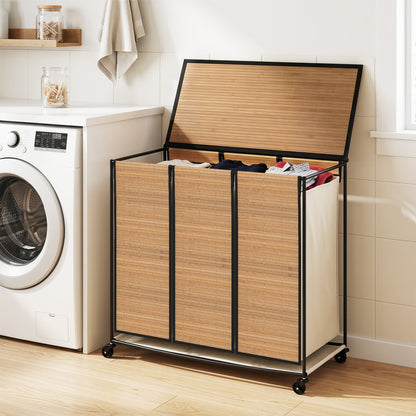 21.4 Gal Laundry Hamper With Lid, 3-Section, Lockable Wheels, Natural Laundry Baskets at Gallery Canada